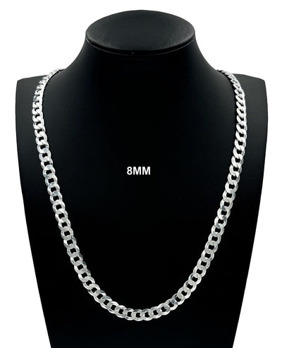 8MM Real Solid 925 Sterling Silver Curb Cuban Link Chain Pendant Necklace UNISEX
