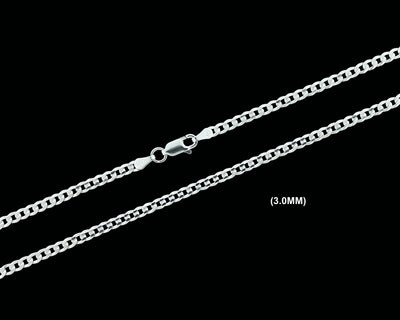 3MM SOLID 925 Sterling Silver Cuban Curb Link Chain Necklace or Bracelet ITALY