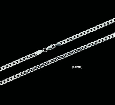4MM SOLID 925 Sterling Silver Cuban Curb Link Chain Necklace or Bracelet ITALY