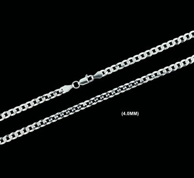 4MM Real Solid 925 Sterling Silver Curb Cuban Link Chain Pendant Necklace UNISEX