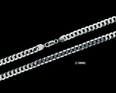 7MM SOLID 925 Sterling Silver Cuban Curb Link Chain Necklace or Bracelet ITALY