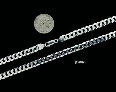 7MM SOLID 925 Sterling Silver Cuban Curb Link Chain Necklace or Bracelet ITALY