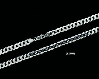 8MM SOLID 925 Sterling Silver Cuban Curb Link Chain Necklace or Bracelet ITALY