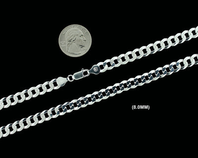 8MM SOLID 925 Sterling Silver Cuban Curb Link Chain Necklace or Bracelet ITALY