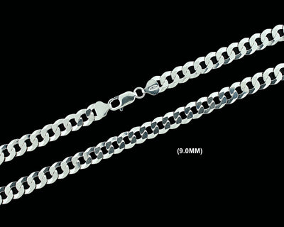 9MM SOLID 925 Sterling Silver Cuban Curb Link Chain Necklace or Bracelet ITALY