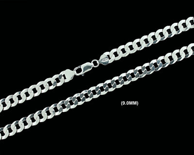 9MM Real Solid 925 Sterling Silver Curb Cuban Link Chain Pendant Necklace UNISEX