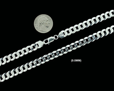 9MM SOLID 925 Sterling Silver Cuban Curb Link Chain Necklace or Bracelet ITALY