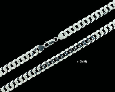 10MM SOLID 925 Sterling Silver Cuban Curb Link Chain Necklace or Bracelet ITALY