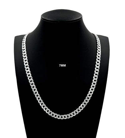 7MM Solid 925 Sterling Silver Diamond Cut Cuban Curb Chain Necklace or Bracelet ITALY