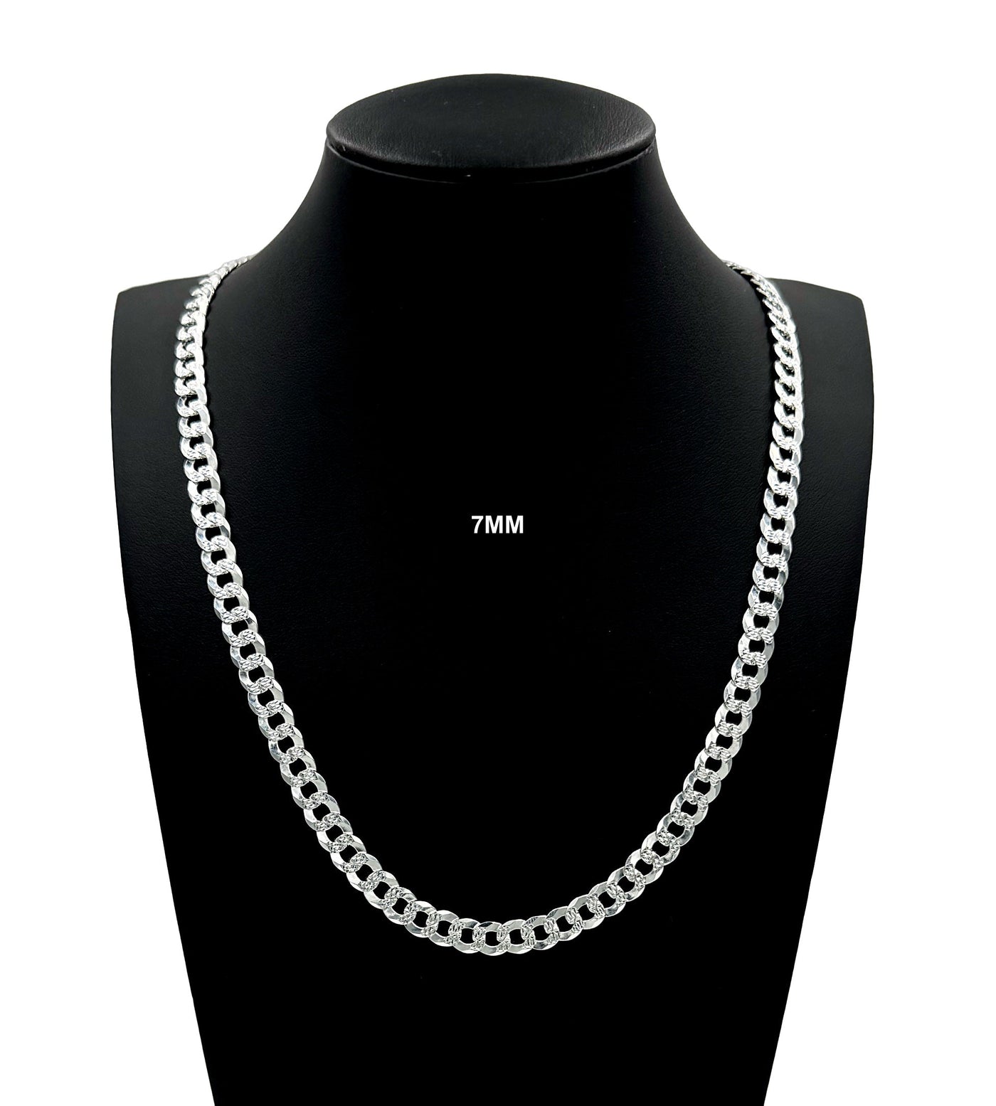 7MM Real Solid 925 Sterling Silver Diamond Cut Curb Link Chain Pendant Necklace UNISEX