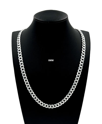 8MM Real Solid 925 Sterling Silver Diamond Cut Curb Link Chain Pendant Necklace UNISEX
