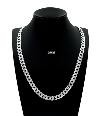 9MM Solid 925 Sterling Silver Diamond Cut Cuban Curb Chain Necklace or Bracelet ITALY