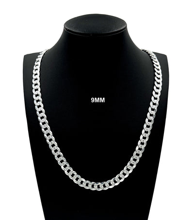 9MM Real Solid 925 Sterling Silver Diamond Cut Curb Link Chain Pendant Necklace UNISEX
