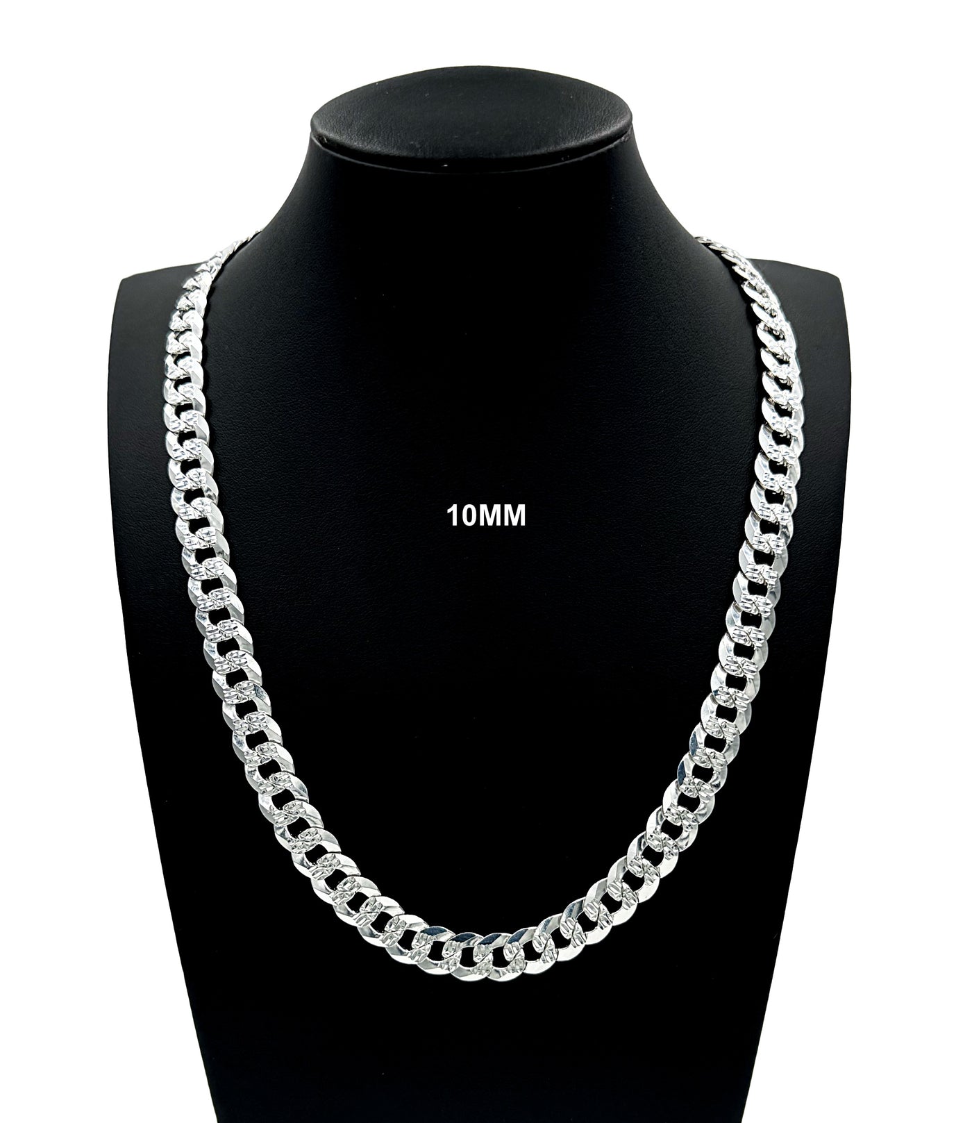 10MM Solid 925 Sterling Silver Diamond Cut Cuban Curb Chain Necklace or Bracelet ITALY
