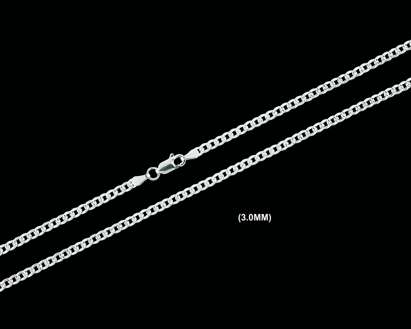 3MM Real Solid 925 Sterling Silver Diamond Cut Curb Link Chain Pendant Necklace UNISEX