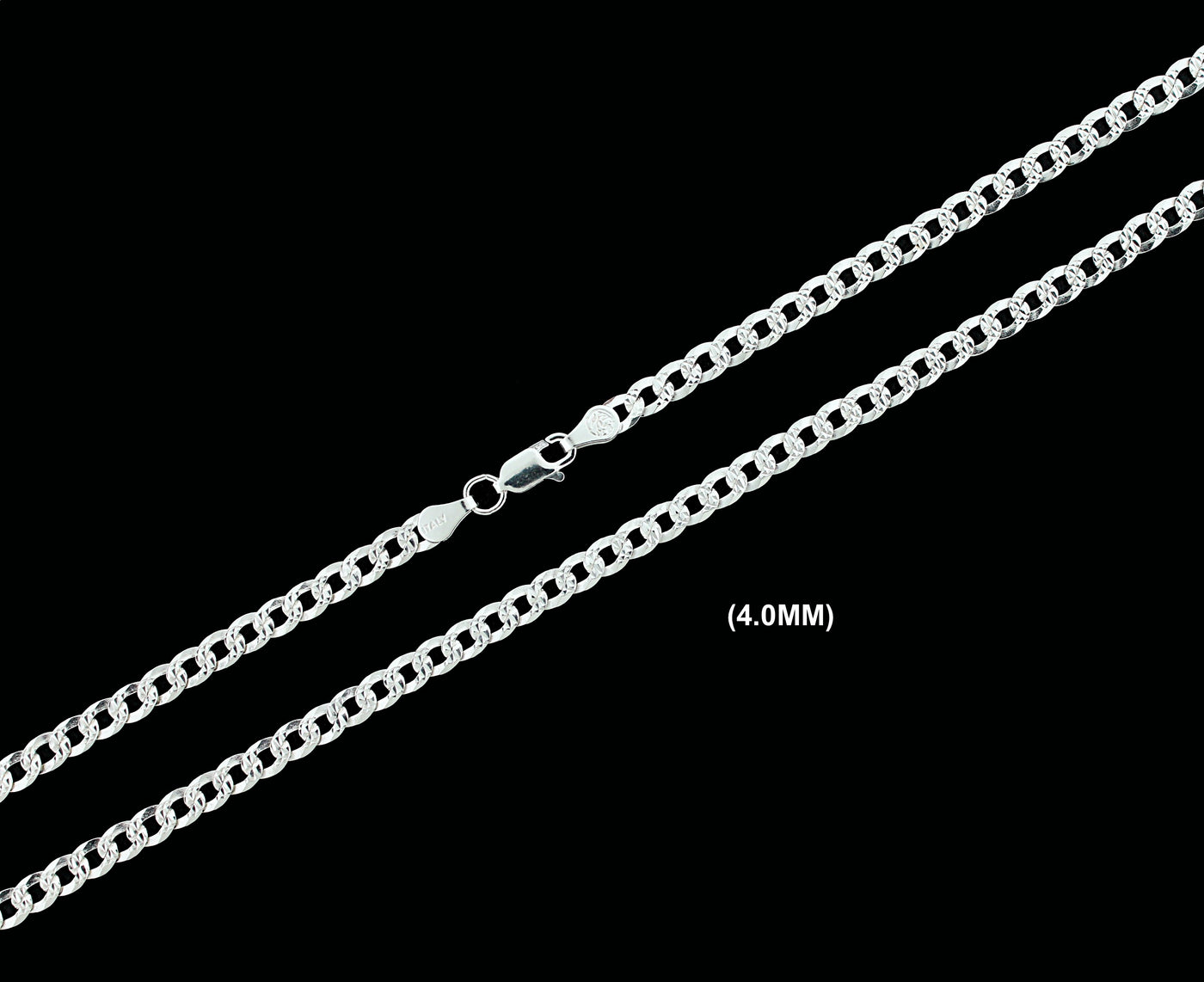 4MM Solid 925 Sterling Silver Diamond Cut Cuban Curb Chain Necklace or Bracelet ITALY