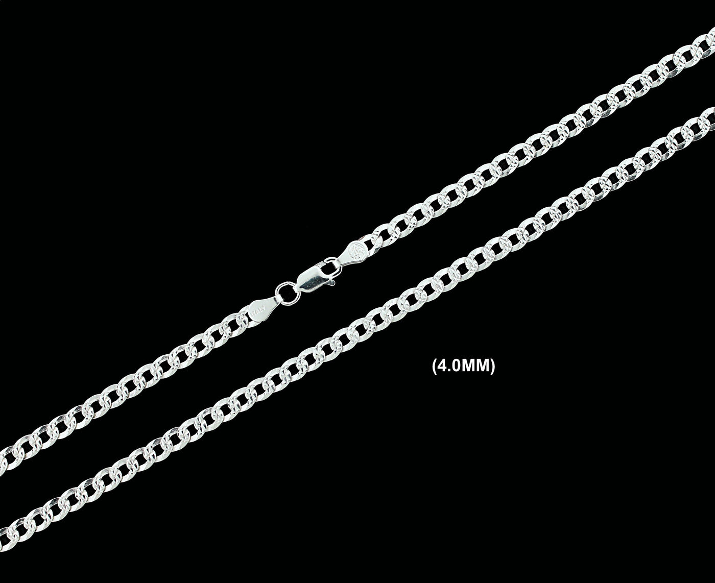 4MM Real Solid 925 Sterling Silver Diamond Cut Curb Link Chain Pendant Necklace UNISEX