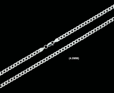 4MM Real Solid 925 Sterling Silver Diamond Cut Curb Link Chain Pendant Necklace UNISEX