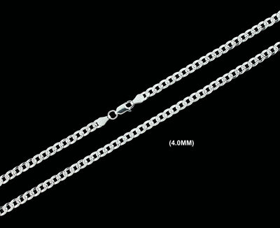 4MM Solid 925 Sterling Silver Diamond Cut Cuban Curb Chain Necklace or Bracelet ITALY
