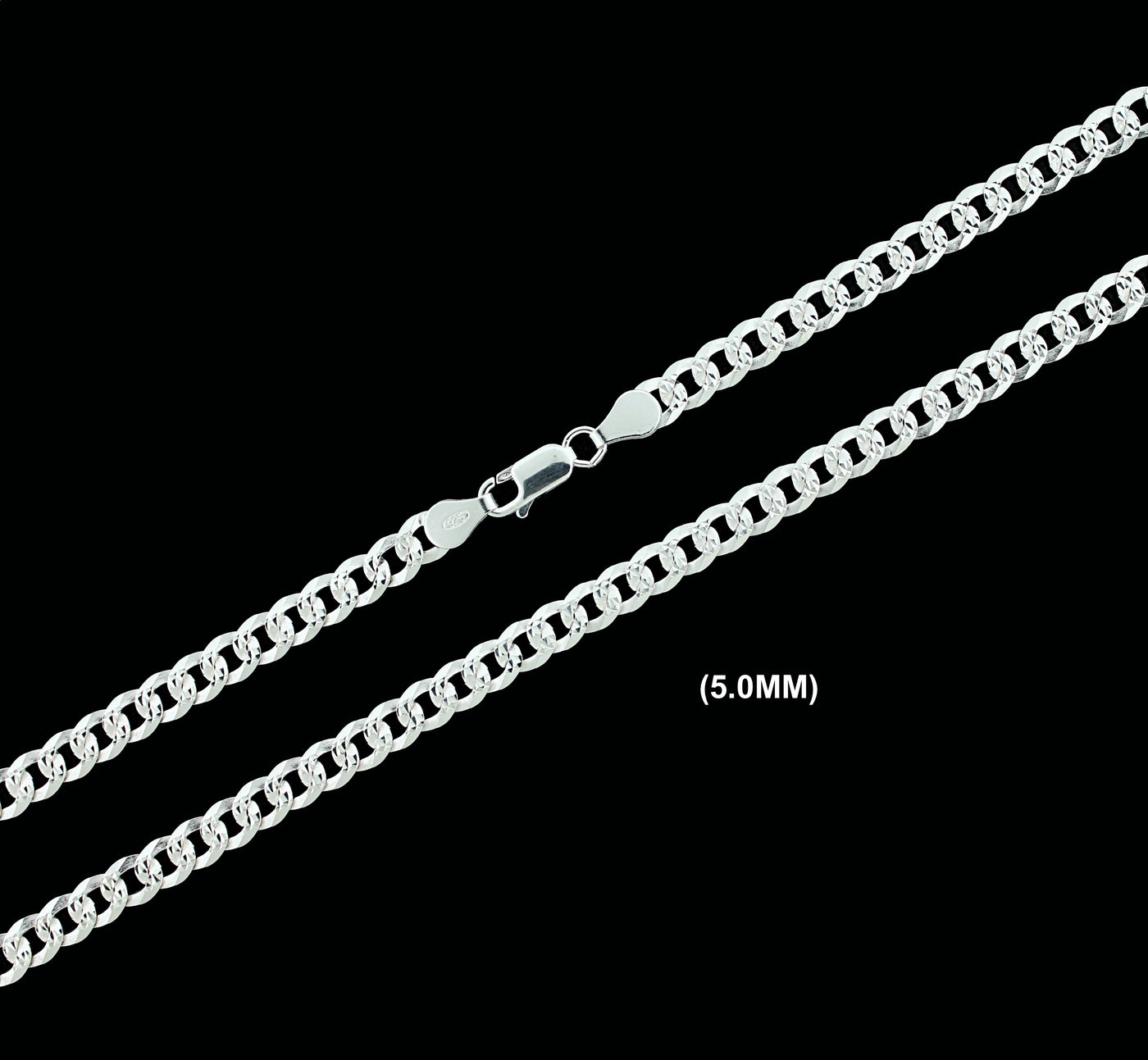 5MM Solid 925 Sterling Silver Diamond Cut Cuban Curb Chain Necklace or Bracelet ITALY