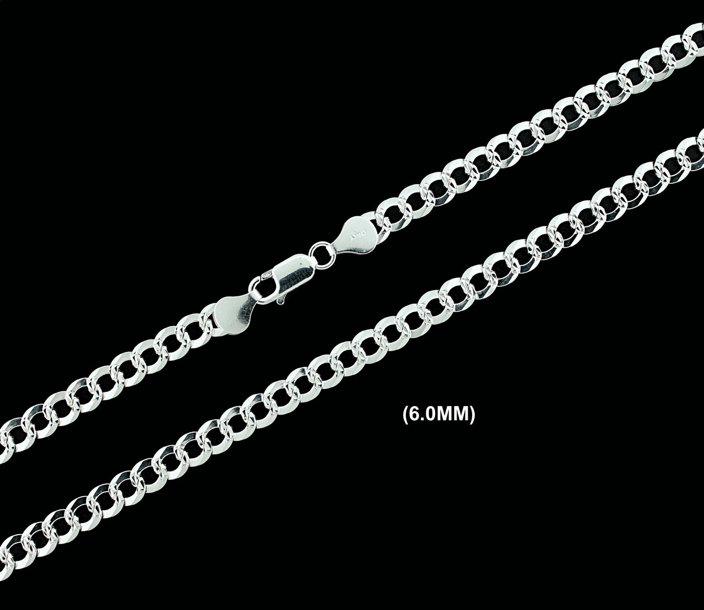 6MM Solid 925 Sterling Silver Diamond Cut Cuban Curb Chain Necklace or Bracelet ITALY