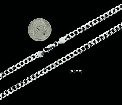 6MM Solid 925 Sterling Silver Diamond Cut Cuban Curb Chain Necklace or Bracelet ITALY