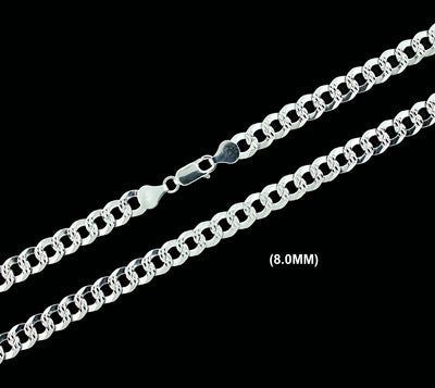 8MM Solid 925 Sterling Silver Diamond Cut Cuban Curb Chain Necklace or Bracelet ITALY