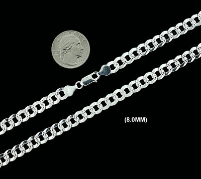 8MM Solid 925 Sterling Silver Diamond Cut Cuban Curb Chain Necklace or Bracelet ITALY