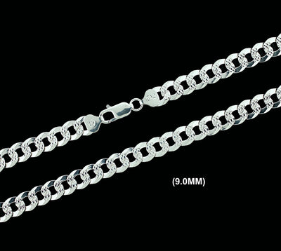 9MM Real Solid 925 Sterling Silver Diamond Cut Curb Link Chain Pendant Necklace UNISEX