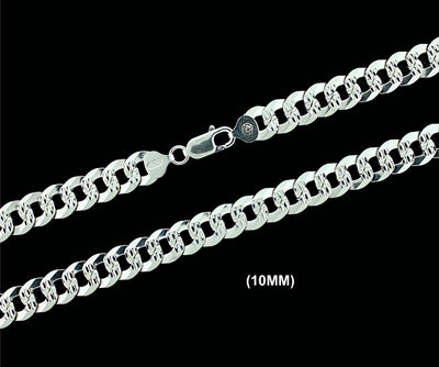 10MM Solid 925 Sterling Silver Diamond Cut Cuban Curb Chain Necklace or Bracelet ITALY