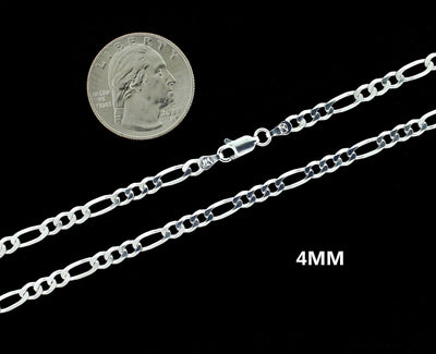 4MM Solid 925 Sterling Silver Figaro Link Chain Necklace or Bracelet ITALY