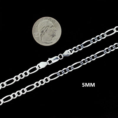 5MM Solid 925 Sterling Silver Figaro Link Chain Necklace or Bracelet ITALY