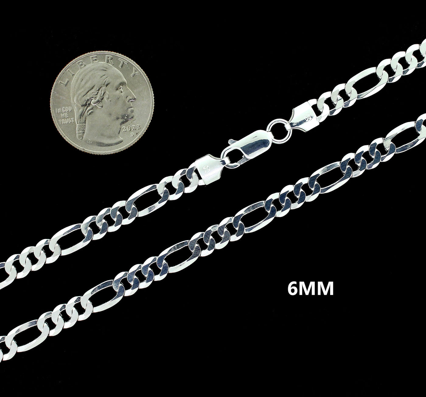 Real 6MM Solid 925 Sterling Silver Italian FIGARO LINK CHAIN Necklace UNISEX