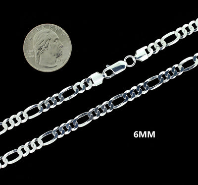 Real 6MM Solid 925 Sterling Silver Italian FIGARO LINK CHAIN Necklace UNISEX