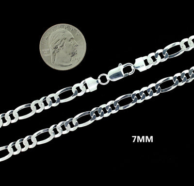 7MM Solid 925 Sterling Silver Figaro Link Chain Necklace or Bracelet ITALY