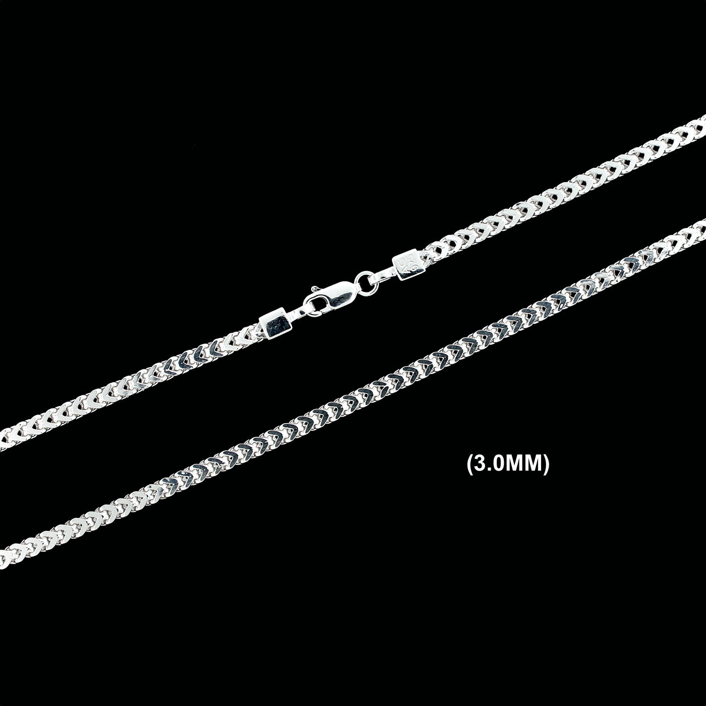3MM Solid 925 Sterling Silver Franco Link Chain Necklace or Bracelet ITALY