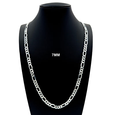 7MM Solid 925 Sterling Silver Figaro Link Chain Necklace or Bracelet ITALY