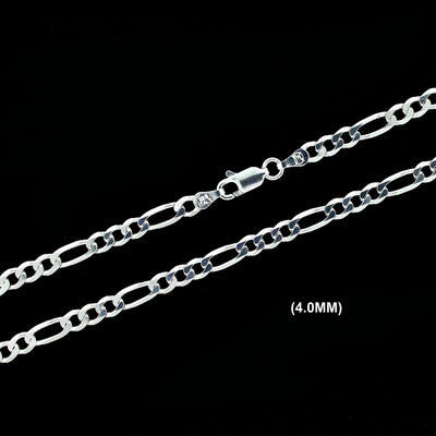 4MM Solid 925 Sterling Silver Figaro Link Chain Necklace or Bracelet ITALY