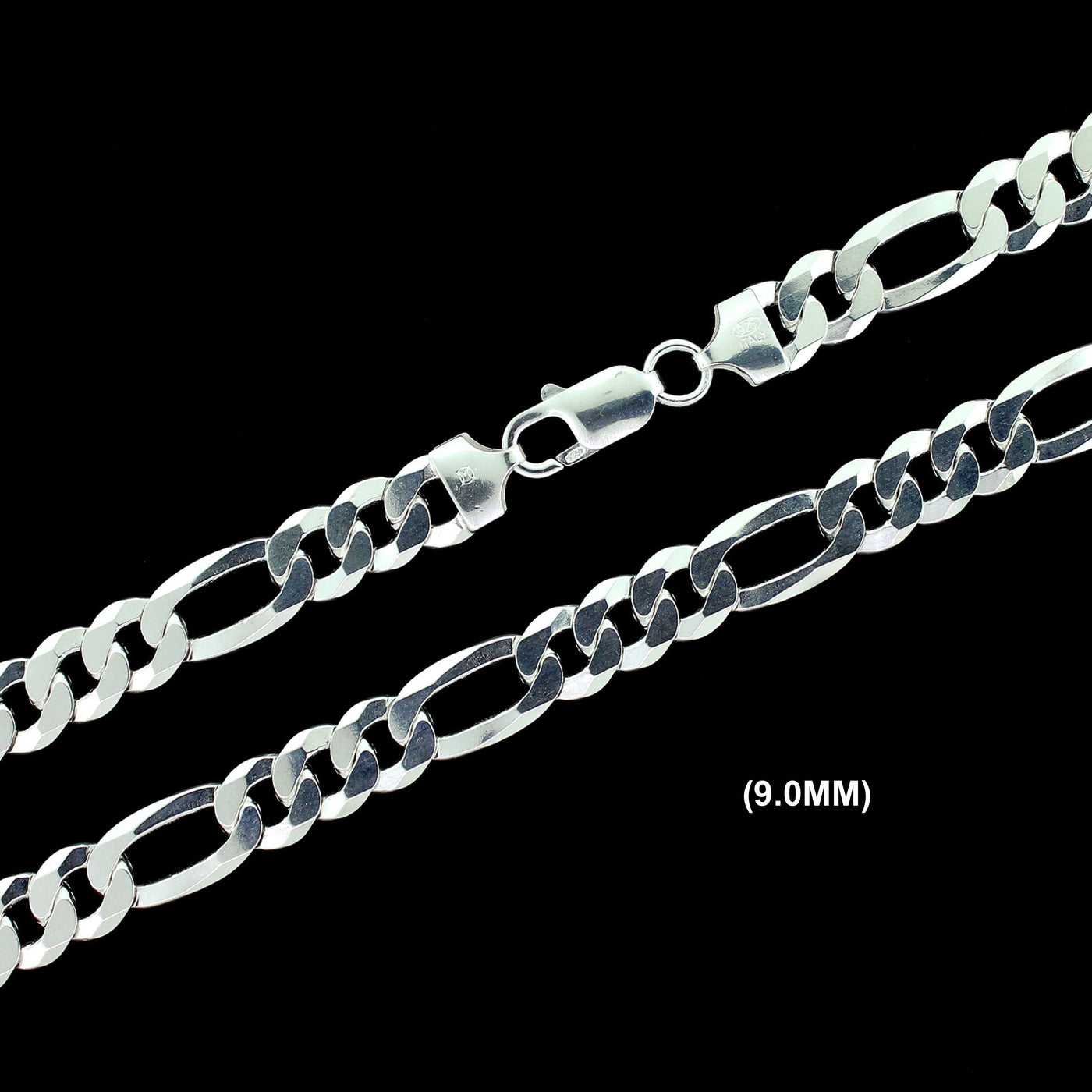 9MM Solid 925 Sterling Silver Figaro Link Chain Necklace or Bracelet ITALY