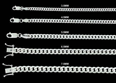 Real Solid 925 Sterling Silver Miami Cuban Link Chain Necklace Bracelet 3.5mm 4.5mm 5.5mm 6.5mm 7.5mm Gift For Men & Women ITALY