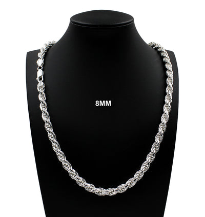 8MM Solid 925 Sterling Silver DIAMOND CUT ROPE CHAIN Necklace ITALY Men Women