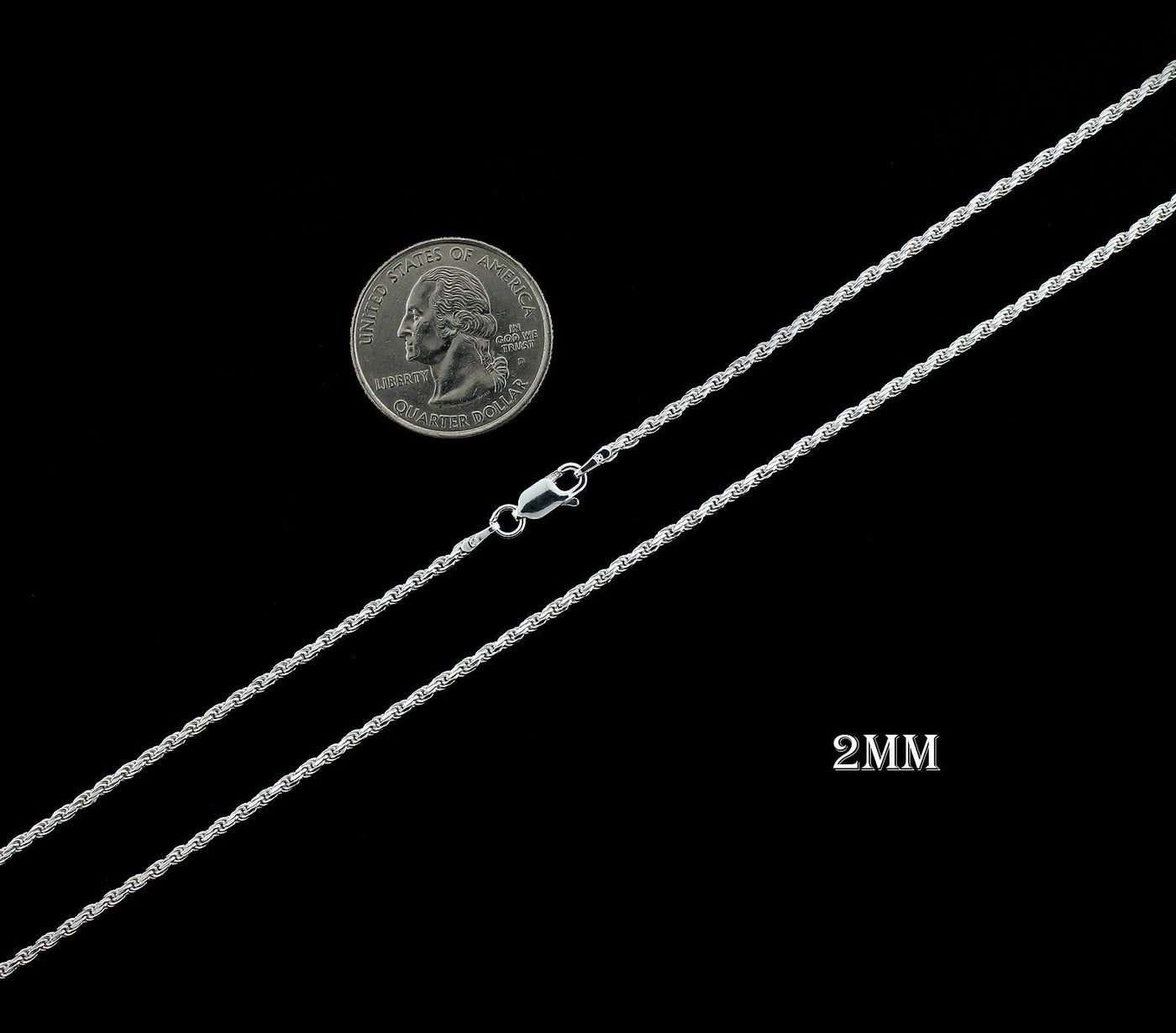 2MM Solid 925 Sterling Silver Diamond-Cut Rope Chain Necklace or Bracelet ITALY