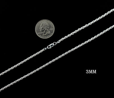 3MM Solid 925 Sterling Silver Italian DIAMOND CUT ROPE CHAIN Necklace UNISEX