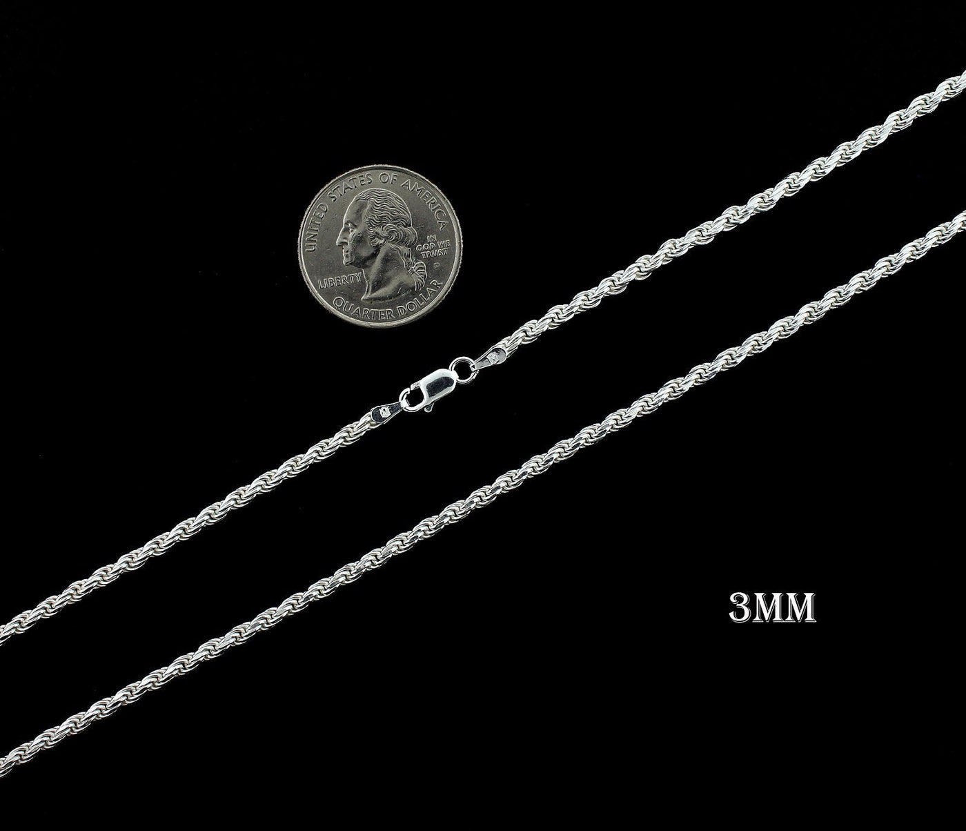 3MM Solid 925 Sterling Silver Diamond-Cut Rope Chain Necklace or Bracelet ITALY