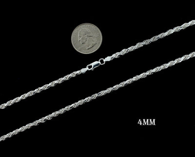 4MM Solid 925 Sterling Silver Diamond-Cut Rope Chain Necklace or Bracelet ITALY