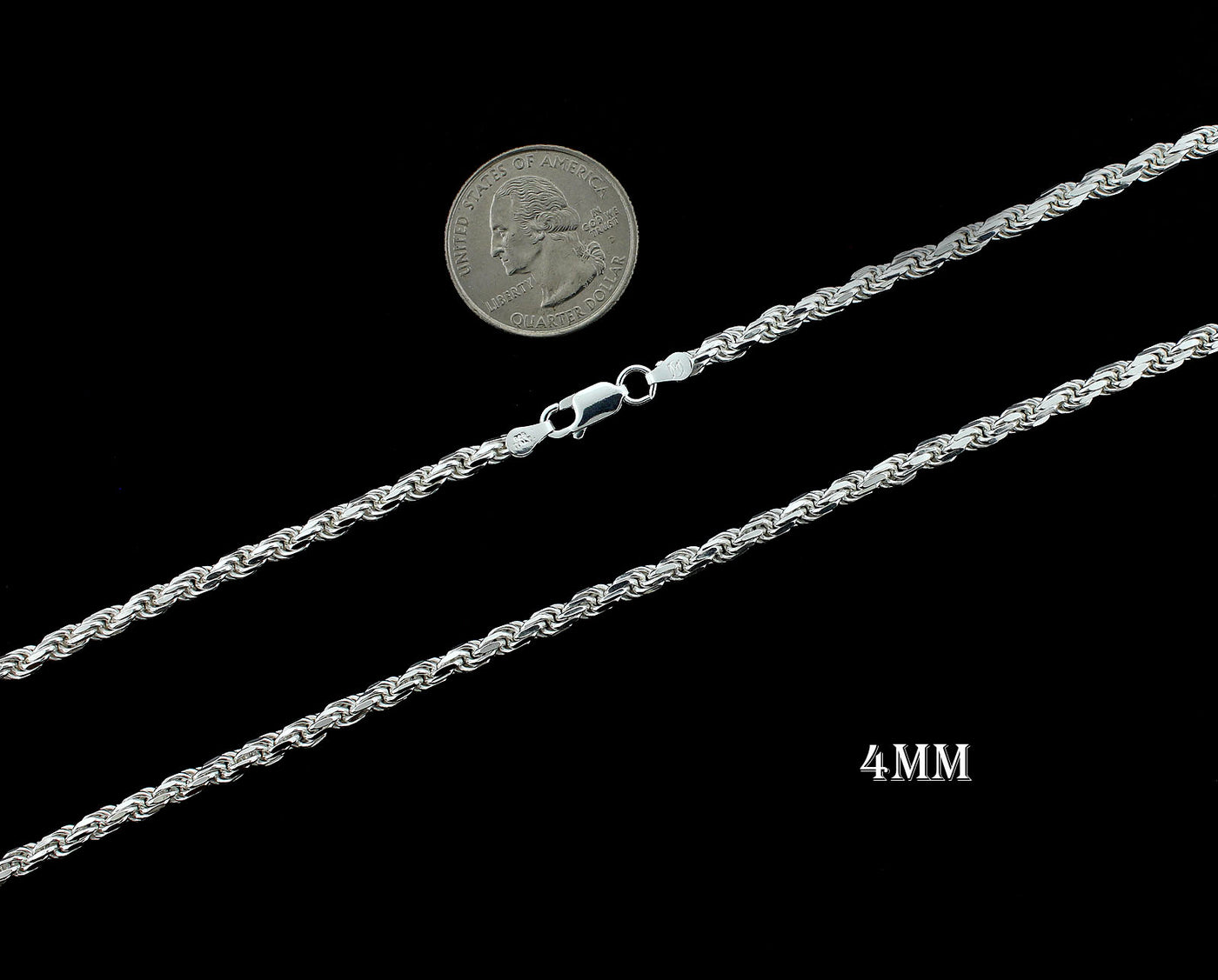 4MM Solid 925 Sterling Silver Italian DIAMOND CUT ROPE CHAIN Necklace UNISEX