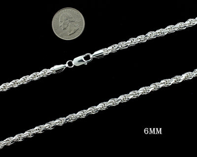6MM Solid 925 Sterling Silver Diamond-Cut Rope Chain Necklace or Bracelet ITALY