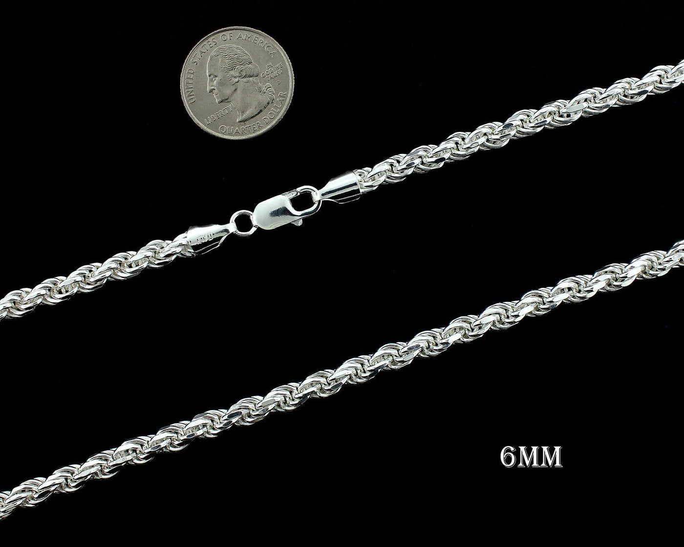 6MM Solid 925 Sterling Silver DIAMOND CUT ROPE CHAIN Necklace ITALY Men Women