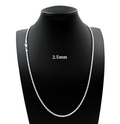 2.5MM Solid 925 Sterling Silver Diamond-Cut Rope Chain Necklace or Bracelet ITALY