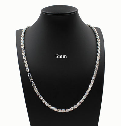 5MM Solid 925 Sterling Silver Italian DIAMOND CUT ROPE CHAIN Necklace UNISEX